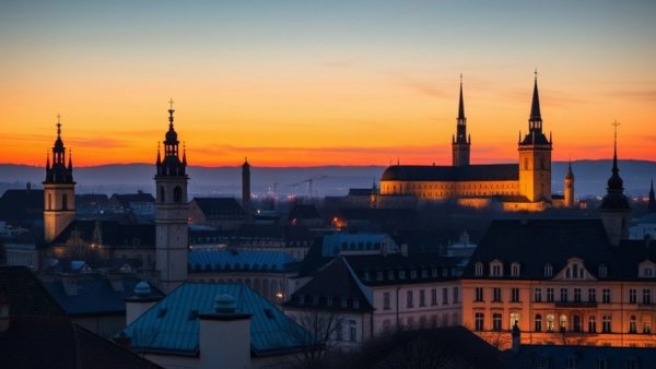 Luxembourg City at sunset, skyline view for Etihad Airways Luxembourg flights.