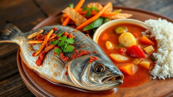 Indonesian meal with fish, sambal, and rice, Bali Family Itinerary.