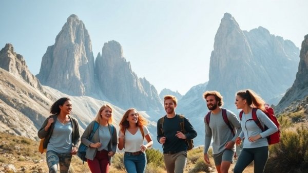 Friends enjoying budget travel adventure in the mountains.