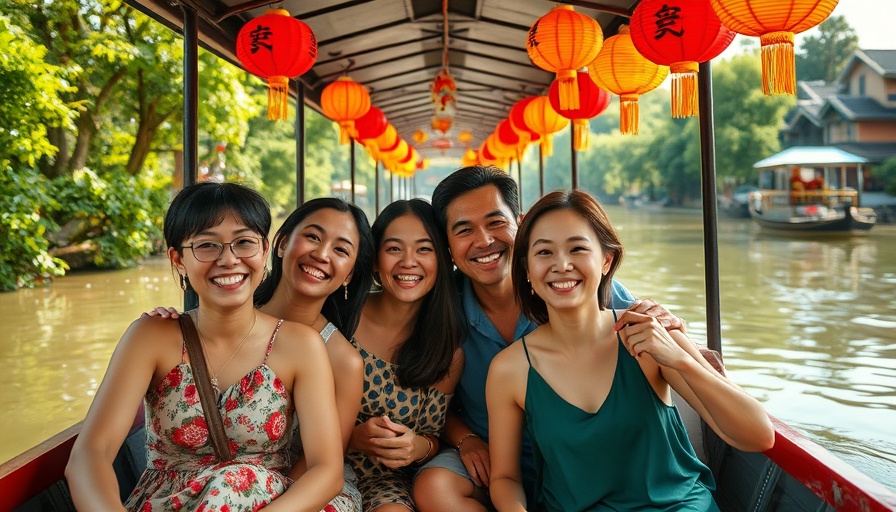 Family enjoying summer adventure boat ride in Hoi An.