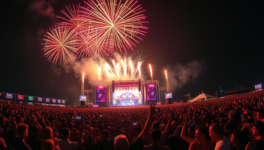 Vibrant crowd and fireworks at Croatia summer festival.