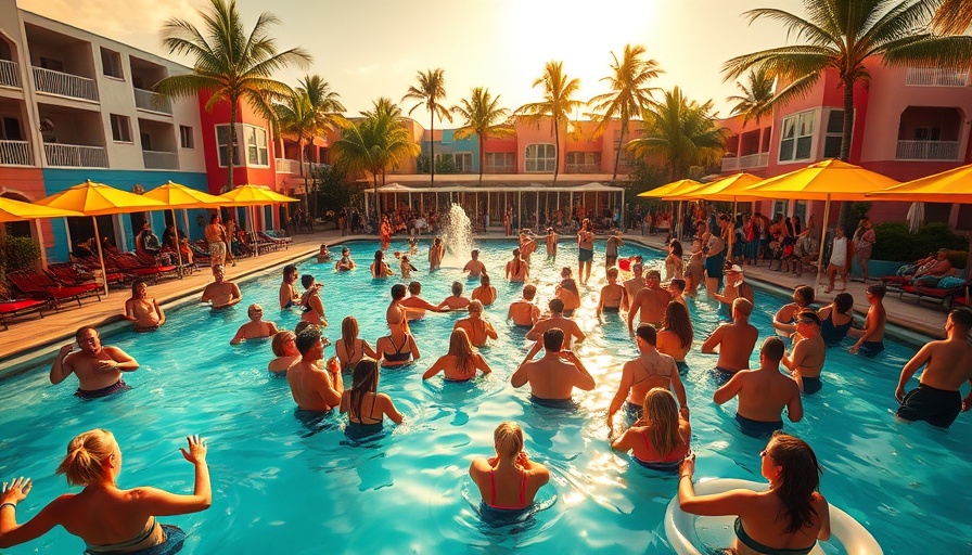 Vibrant outdoor pool party at cultural events today.