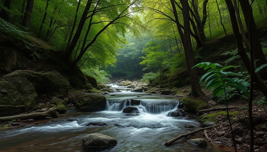 Lush forest scenery with a waterfall, Hocking Hills adventure
