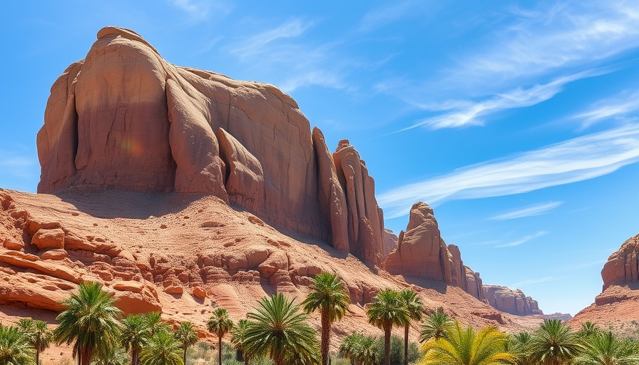 Saudi Arabia Living Heritage: majestic rock formations under a clear blue sky.