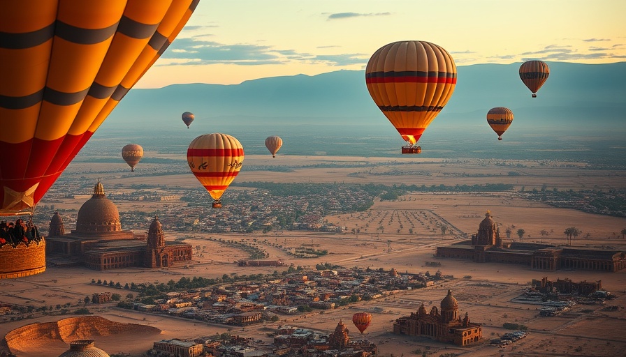 Scenic view of hot air balloons over Egyptian desert for luxury Egypt tours.