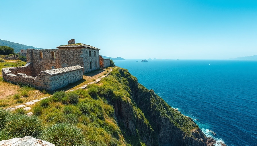 Ancient stone ruins on a cliff overlooking the ocean, ideal for travel.
