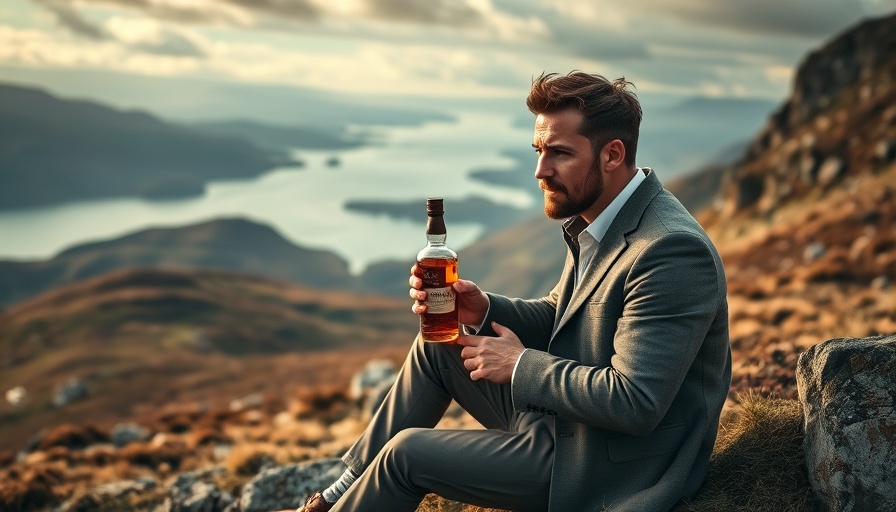 Highland travel experience: Man enjoying scenic vista with whisky