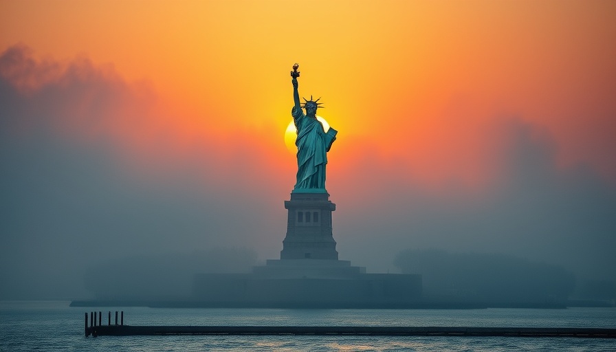 Statue of Liberty during foggy sunrise, choosing travel destination.