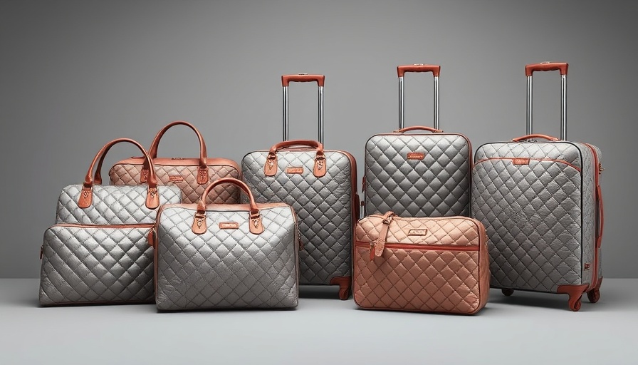 Elegant quilted luggage set in a studio by Aircrafted by Emirates.