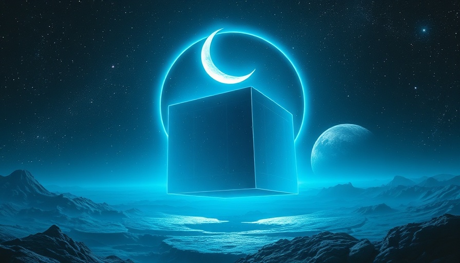 Trip.com Group Tourism Innovation Awards futuristic sci-fi themed image, glowing cube and moon.