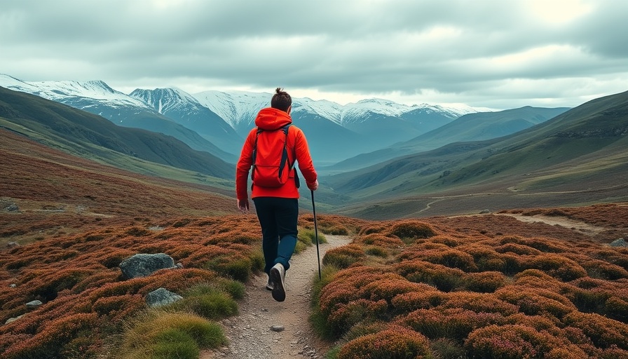 Hiker in red jacket exploring Scottish Highlands, ideal for UK vacation packing tips.