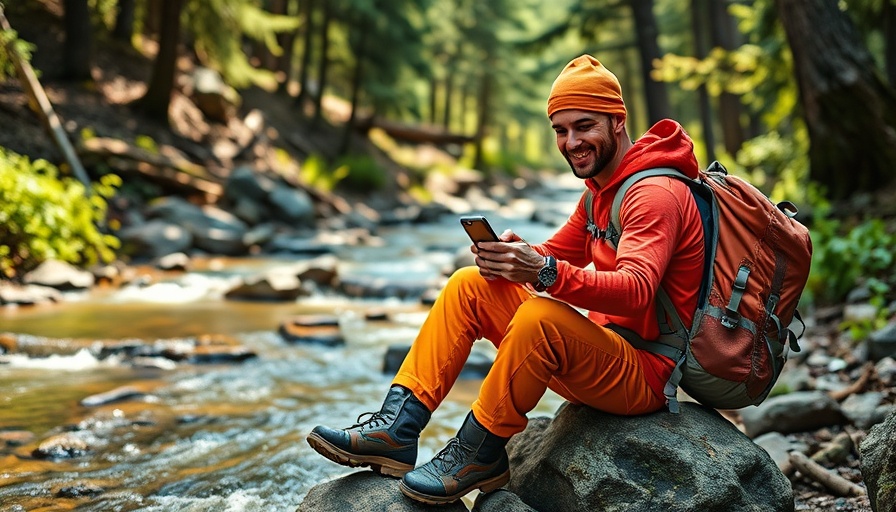 Cheerful hiker staying connected while country-hopping in Europe.