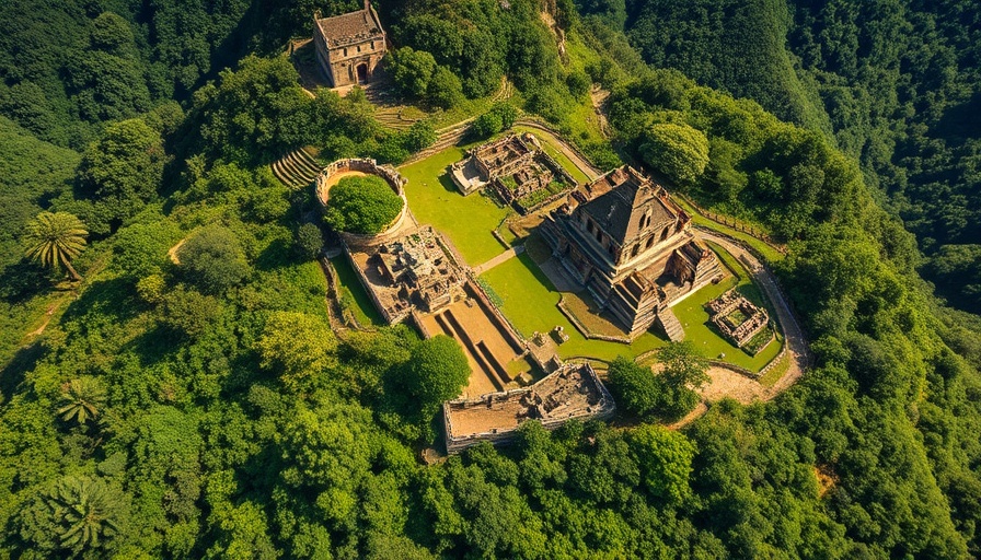 Aerial view of lush historical site highlighting sustainable travel trends.