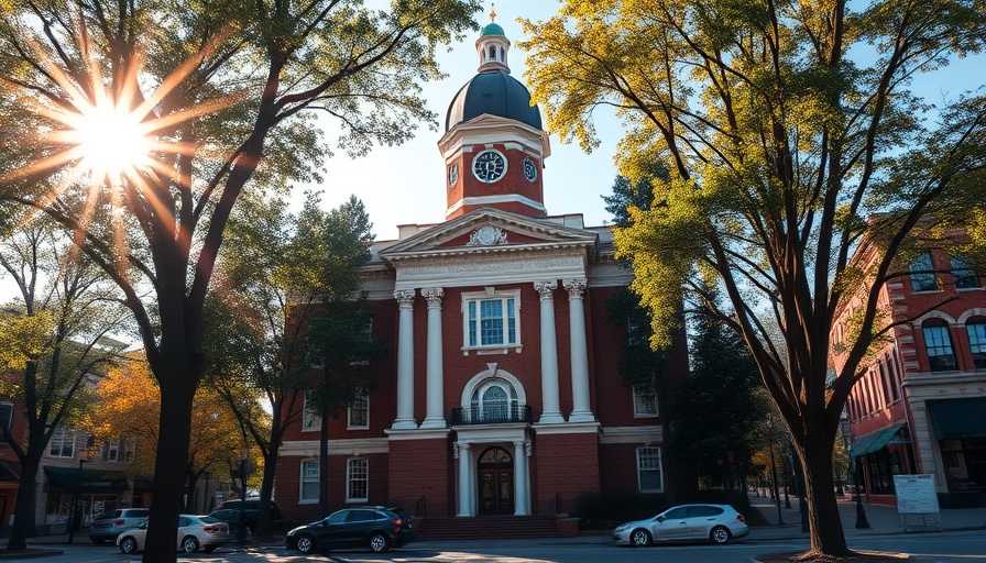 Historic courthouse in Hendersonville NC on sunny day.