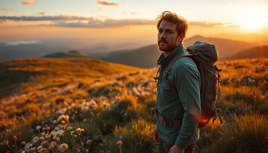 Serene landscape with hiker and peace dove symbolizing sustainable travel trends.