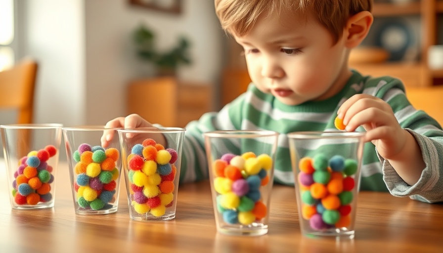 Young child sorting pom-poms for fun family activities indoors.