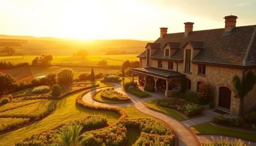 Charming rural manor house at sunset, destination guide