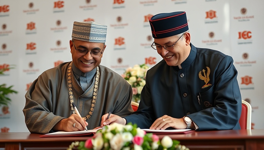Travel news event with two gentlemen signing documents.