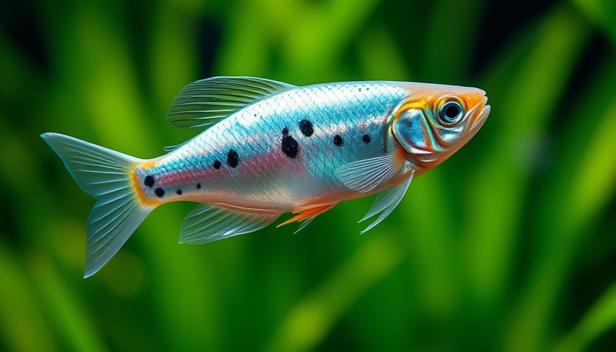 Vibrant silver molly fish with black spots swimming gracefully.