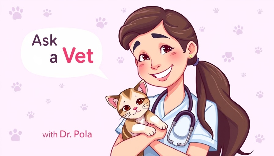 Cartoon vet holding a kitten, Ask a Vet show banner.