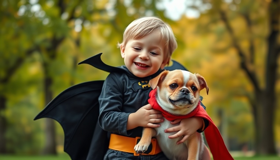 Halloween pet safety tips with a child and dog in costumes.