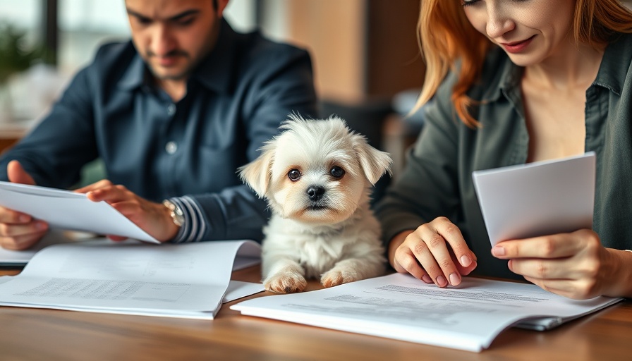 Small white dog curiously looking at pet-nup agreement papers.