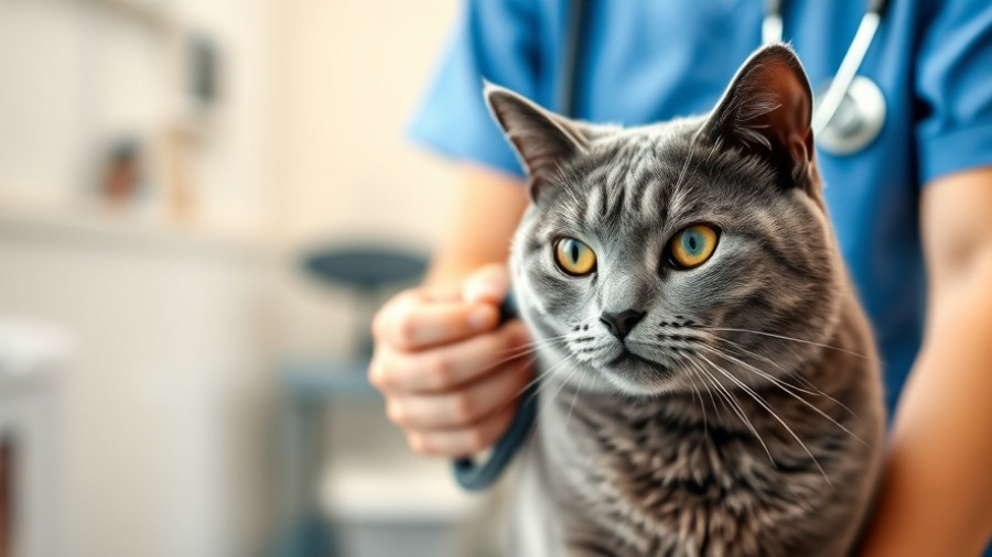 Veterinarian checks cat with stethoscope, Bronchitis in Cats examination