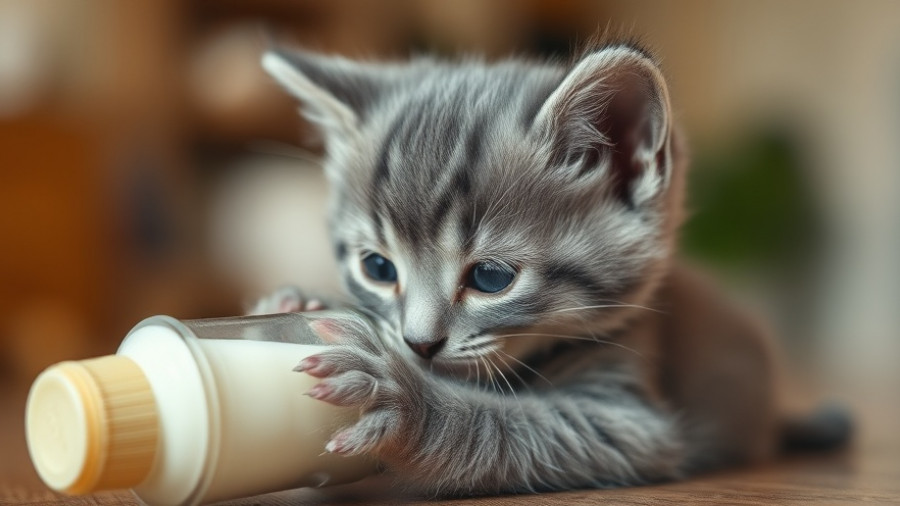Gray kitten feeding in a cat sanctuary near me.
