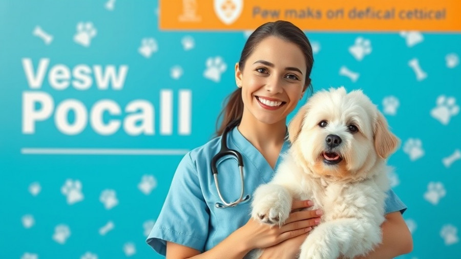 Vet holding fluffy dog, promoting dog health safety advice.