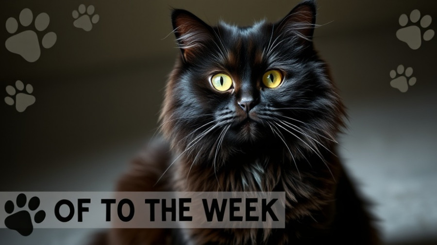 Cats of the Week Photo Contest: Fluffy black cat spotlighted with digital graphics.