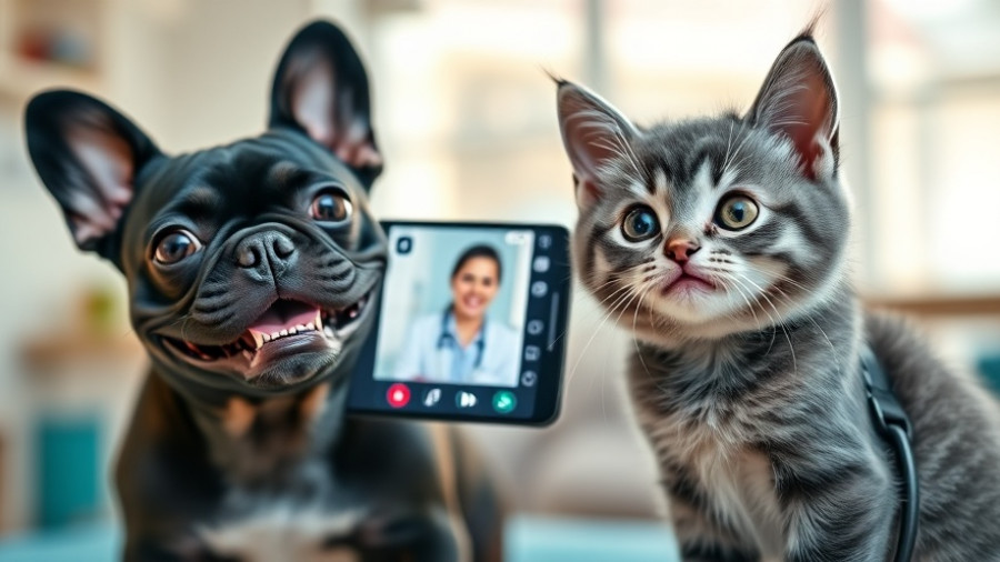 Veterinarian telehealth service banner with pets and virtual vet chat.