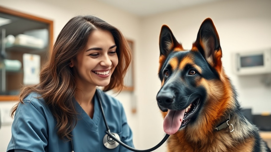 Veterinarian examining German Shepherd for IBS in dogs.