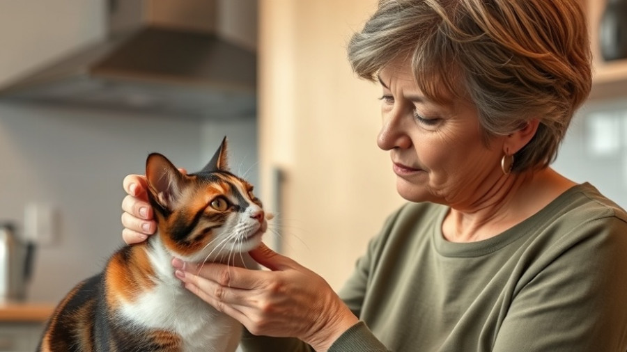 Woman treating cat's eye in a kitchen for Over-the-Counter Treatment for Feline Eye Infections.