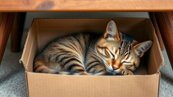 Cat sleeping in box illustrating cat health and sleeping behavior.