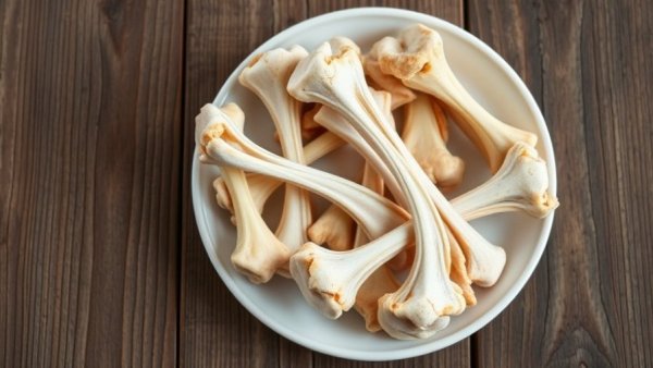 Chicken bones on a white plate highlighting risks for cats.
