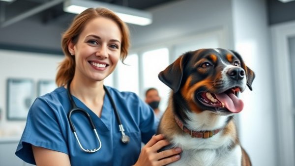 Diverse veterinary team and pet emphasizing DEIB in veterinary medicine.