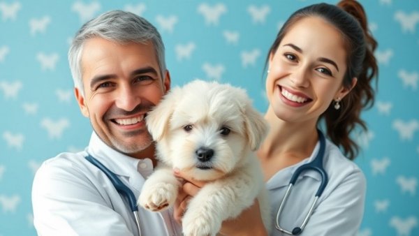 Ask a vet with Dr. Paola - veterinarian and dog consultation backdrop.