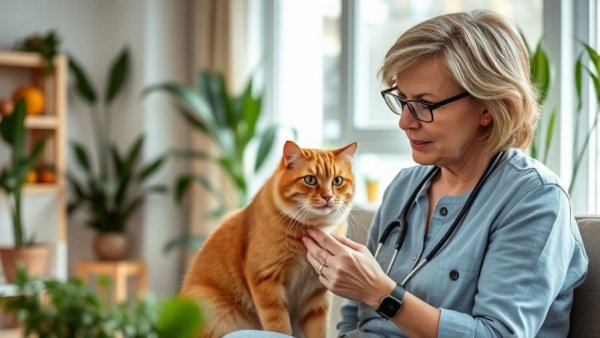 Woman with cat in virtual vet consultation, best online vet services for cats.