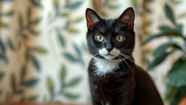 Heterochromatic tuxedo cat sitting in cozy environment, fun facts about tuxedo cats.