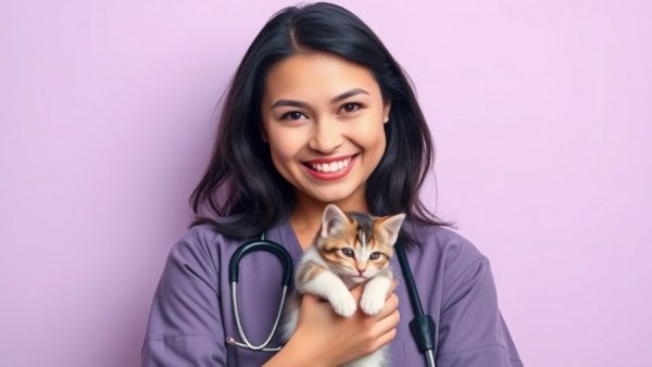 Veterinarian with kitten discussing excessive grooming in cats.