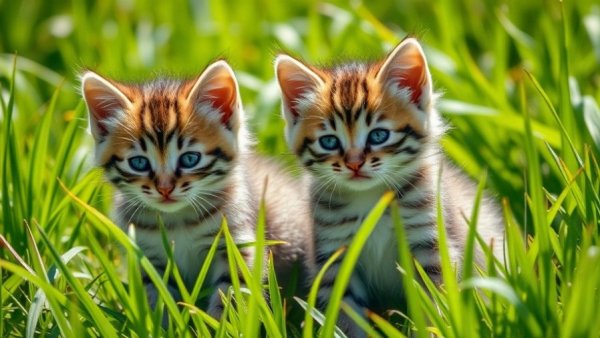 Adorable Scottish wildcat kittens in vibrant green grass, conservation.