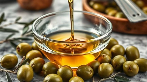 Olive oil benefits with fresh olives and pouring oil