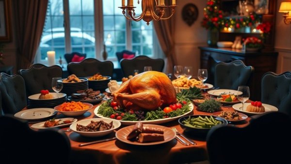 Delicious safe holiday foods for dogs in festive dining setup