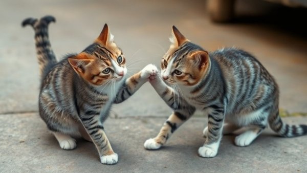 Image showing differences between male and female cats in a playful interaction.