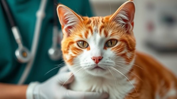 Vet examining a cat for heavy breathing in a clinical setting.