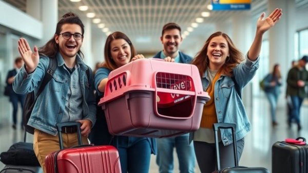 People happy with pet carrier, Homeless Pet Placement League.