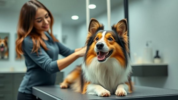Dog grooming session highlighting the importance of grooming in winter.
