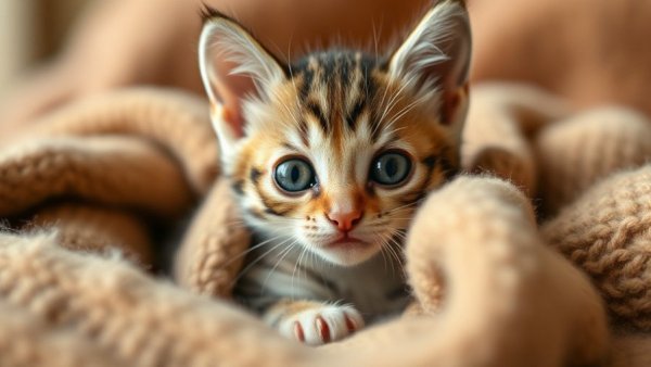 Adorable kitten in blankets highlighting animal rescue efforts.