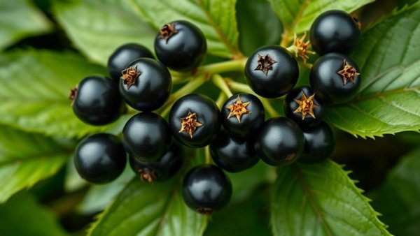 Close-up of nightshade berries; related to nightshade poisoning in horses.