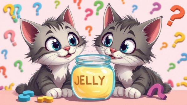 Vaseline for Cat Hairballs concept with curious cats and question marks.